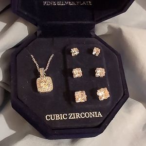 Cubic Zirconia Jewelry Set on Fine Silver Plate.